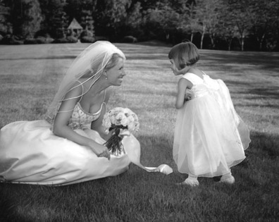 Bride and the flower girl